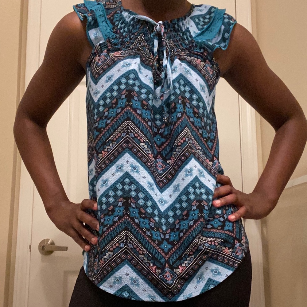 Turquoise Blue pattern blouse